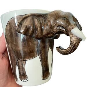 Elephant Mug 3D Trunk Handle Thailand Souvenir Travel Coffee Zoo Safari Ceramic